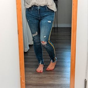 Express skinny jeans - yellow stripe